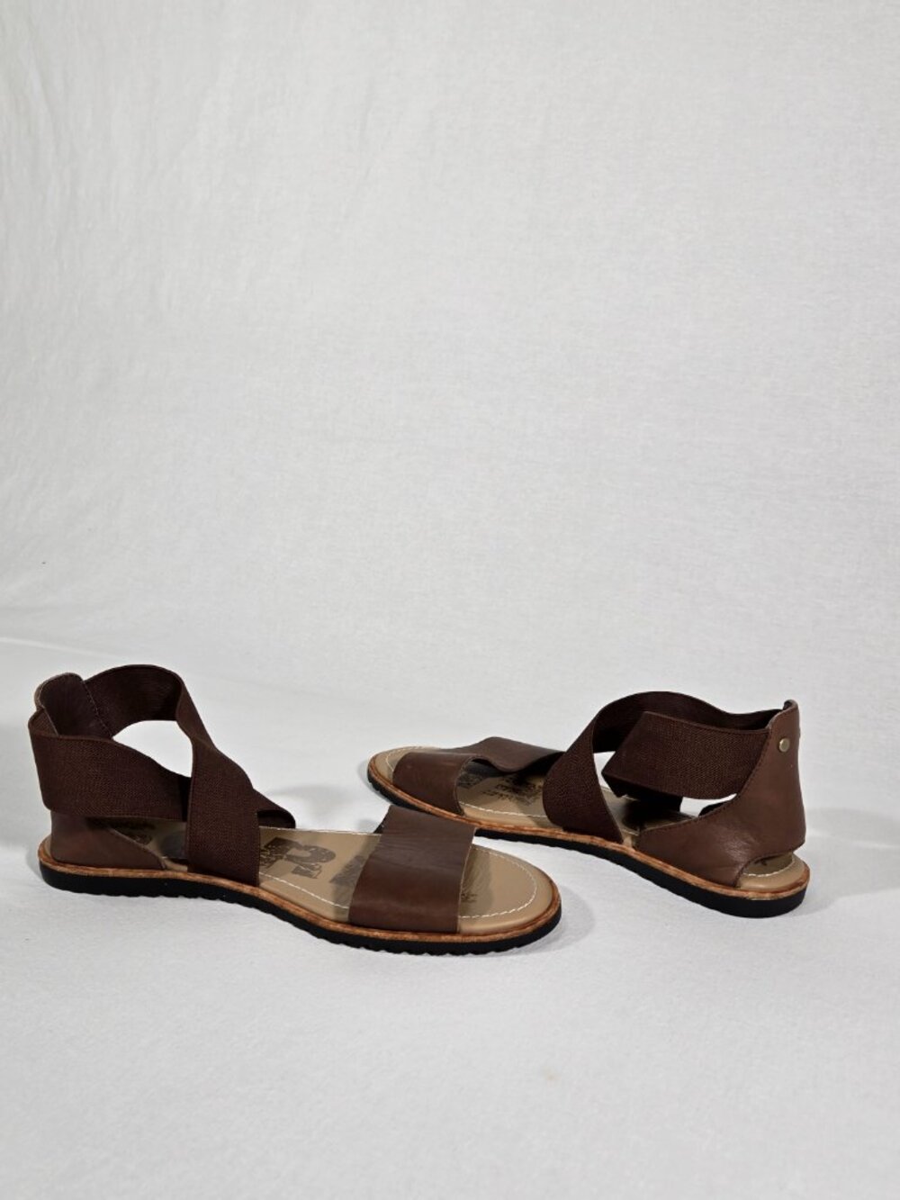 SOREL Ella BOHO Brown Leather & Elastic Gore Straps Gladiator Sandal Women Sz. 8 - Picture 12 of 17